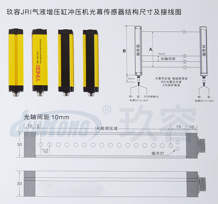 芭乐视频在线下载JRI芭乐视频下载污污污缸衝壓機光幕傳感器結構尺寸及接線圖